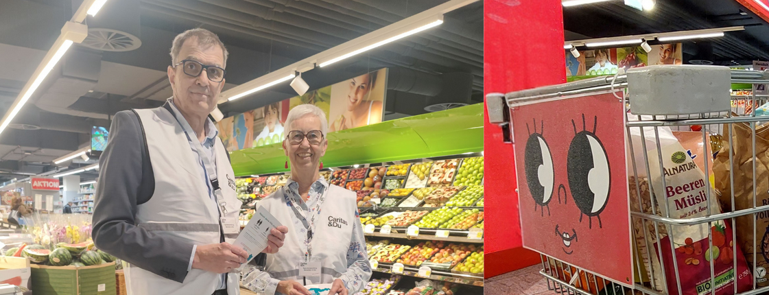Zwei Freiwillige bei einer Lebensmittelsammlung