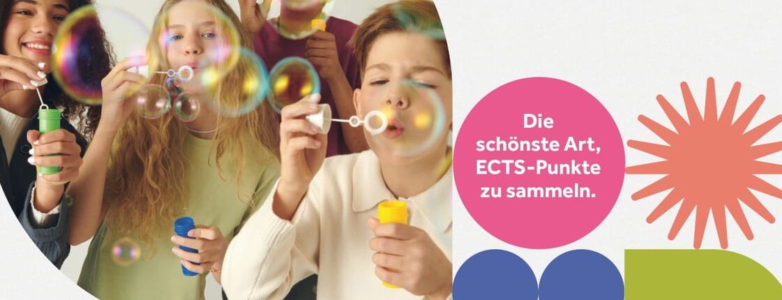 Ein Werbeplakat für das Projekt zeigt Kinder, die mit Seifenblasen spielen
